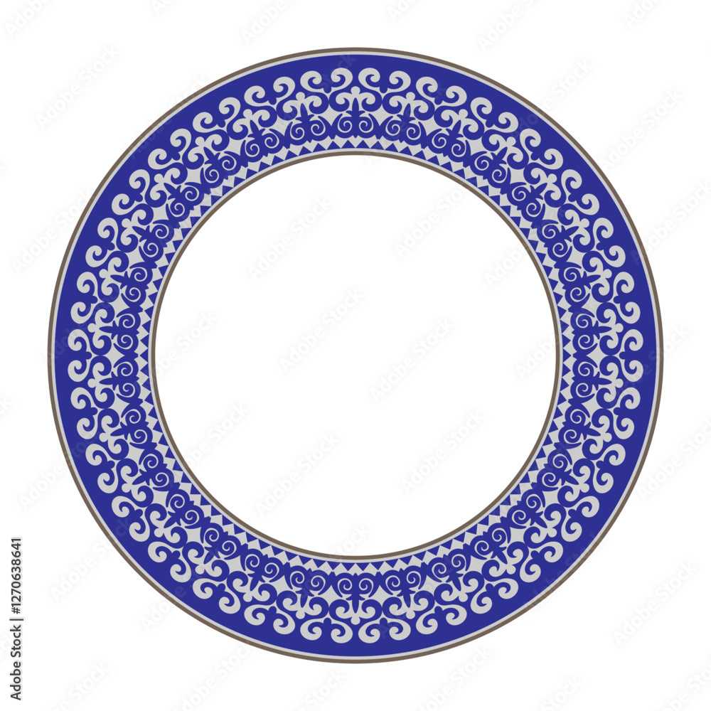 Golden blue round Kazakh national ornament, persian motive. Round porcelain plate with floral pattern. Abstract Asian gold pattern of the Turkic nomads, Kazakh, Kyrgyz, Mongol. Oriental round pattern Golden blue round Kazakh national ornament, persian motive. Round porcelain plate with floral pattern. Abstract Asian gold pattern of the Turkic nomads, Kazakh, Kyrgyz, Mongol. Oriental round pattern