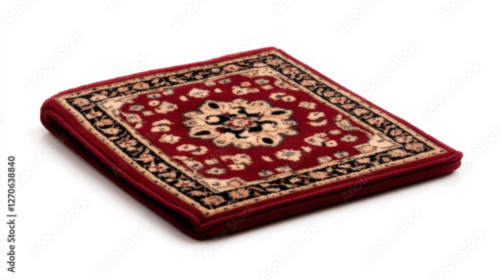 Folded red oriental-style carpet on a white background. Generative AI Folded red oriental-style carpet on a white background. Generative AI
