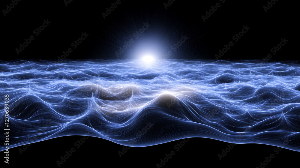 Fototapeta premium Ethereal Ocean Waves Glowing Under Celestial Light Displaying Fractal Line Artistry
