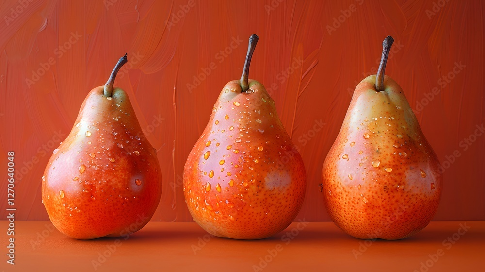 Three pears like a fruit on orange background Three pears like a fruit on orange background