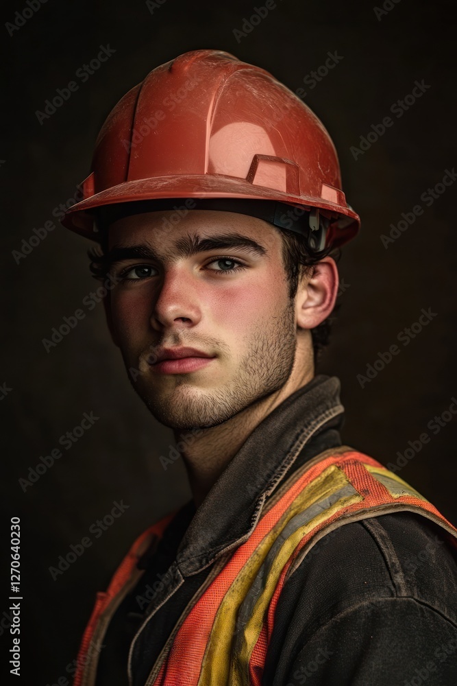 Young construction worker in safety gear portrait Young construction worker in safety gear portrait