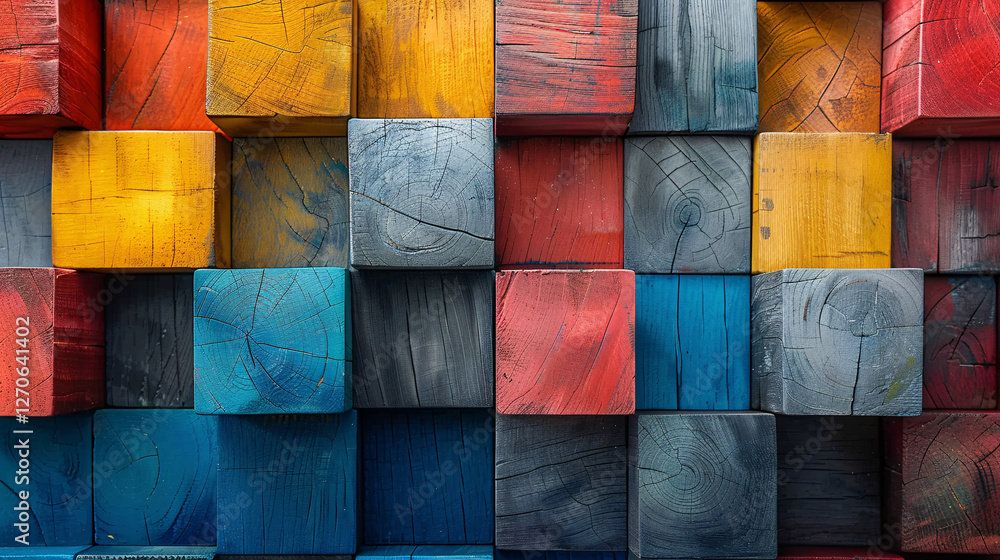 Colorful wooden blocks arranged in a grid pattern Colorful wooden blocks arranged in a grid pattern