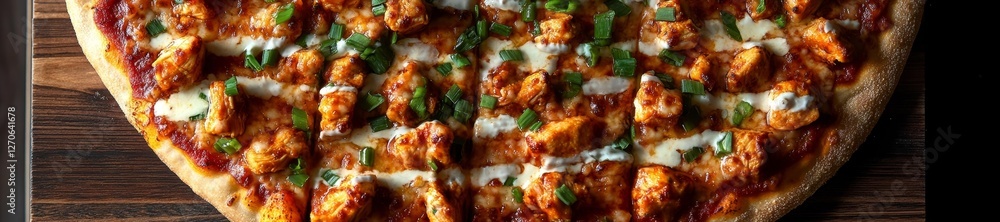 Delicious Chicken Pizza with Fresh Green Garnish. Generative AI Delicious Chicken Pizza with Fresh Green Garnish. Generative AI