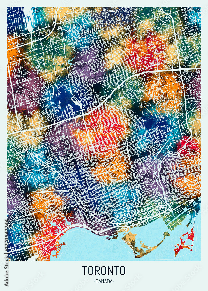 Obraz premium Toronto Canada Map, background downtown, urban modern colorful, bright graphic design, abstract travel art, new business district, urban artistic detail, paint border downtown
