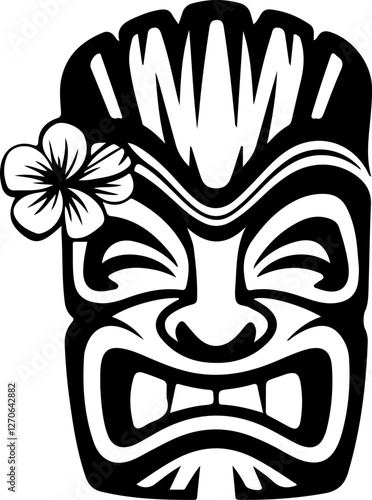 Tiki totem mask, Hawaiian indigenous vintage ritual mack.  Hawaiian totems made wood and stone for bars and resorts for paradise holidays. Vector illustration