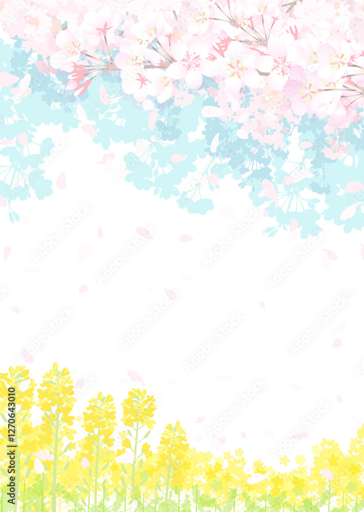 桜と春の空　菜の花畑