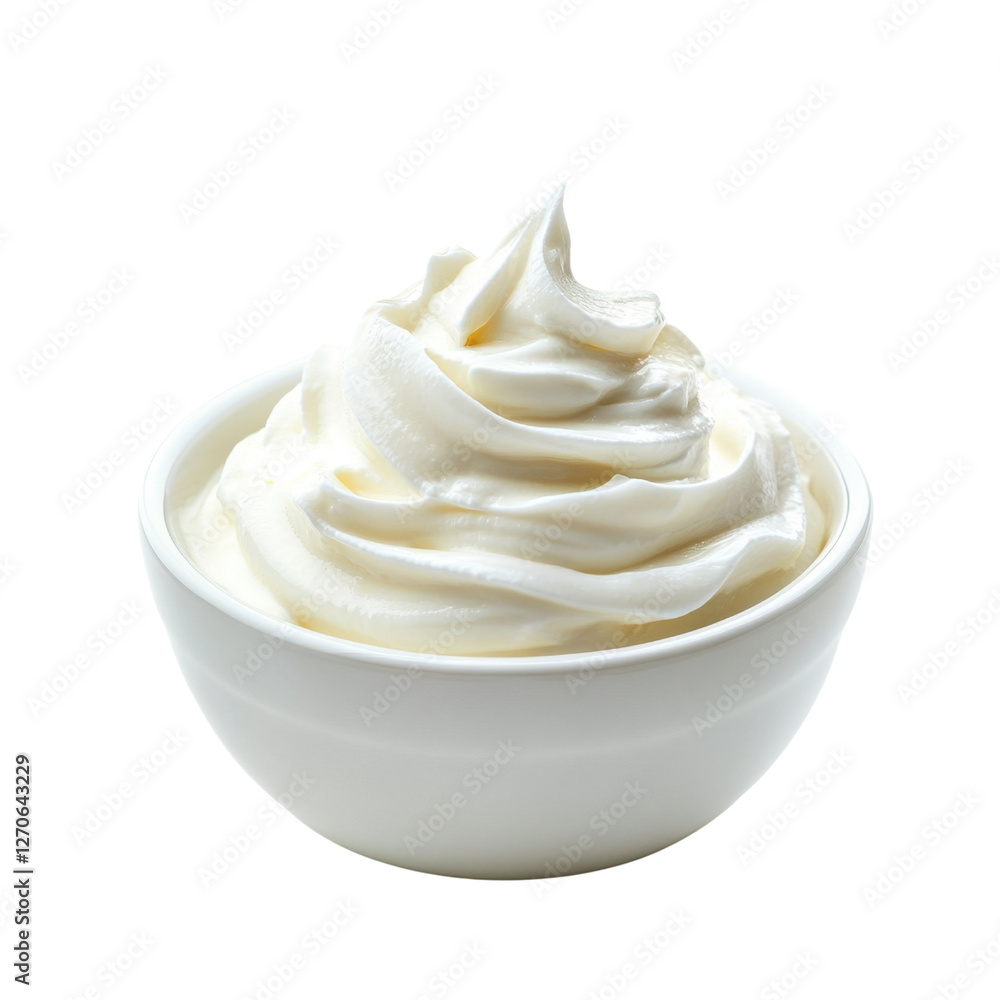 Creamy Whipped Topping in White Bowl on Isolated Background Creamy Whipped Topping in White Bowl on Isolated Background