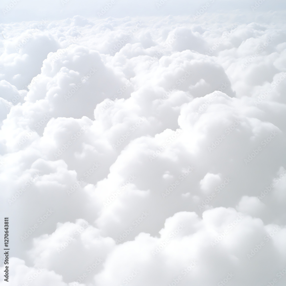Obraz premium Ethereal View Above the Cloudscape Celestial Expanse White Fluffy Vaporous Skies Serene Heaven Boundless