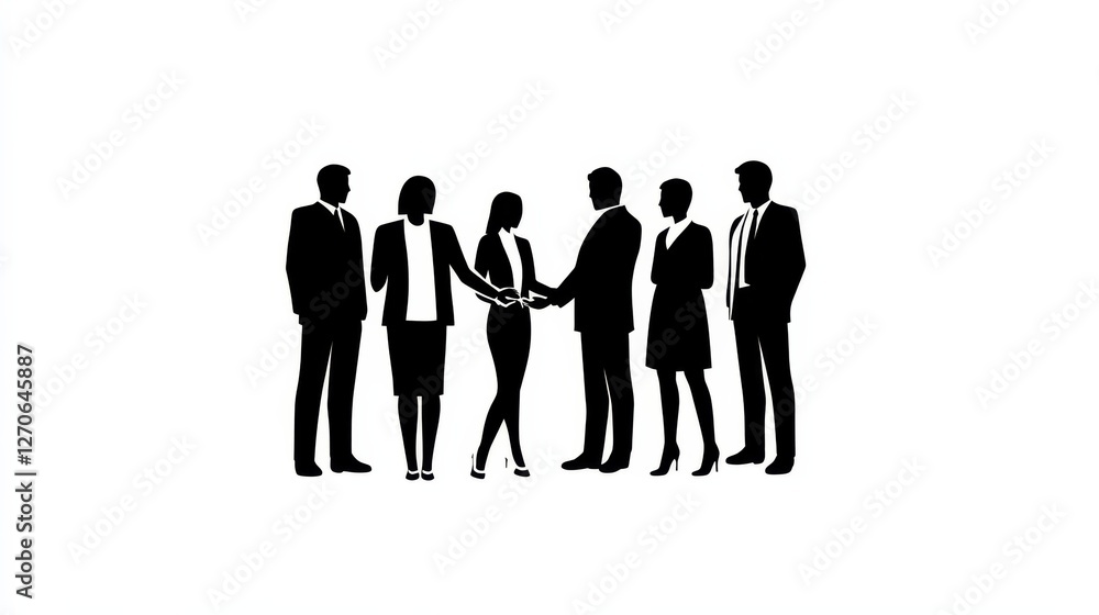 simplified pictogram of business people collaborating, business pictogram, black and white simplified pictogram of business people collaborating, business pictogram, black and white
