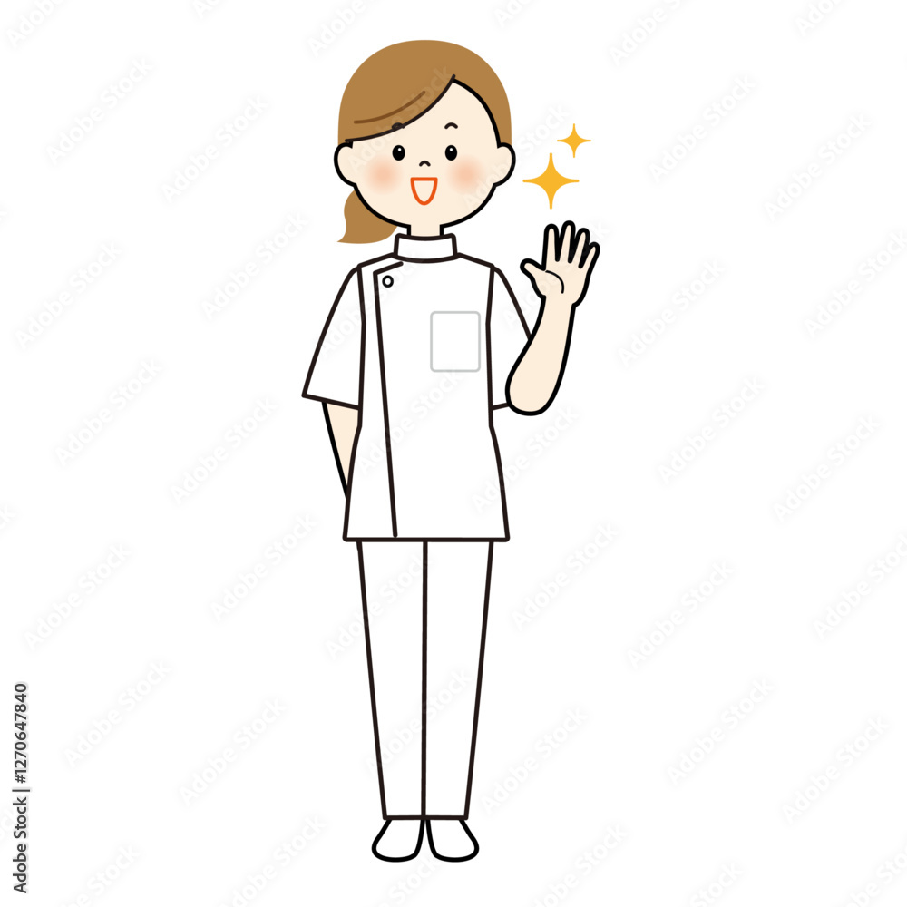 手を振る看護師のイラスト　全身