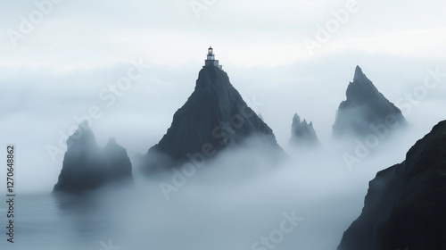 Lighthouse on Oregon's Coast with Fog Rolling In photo