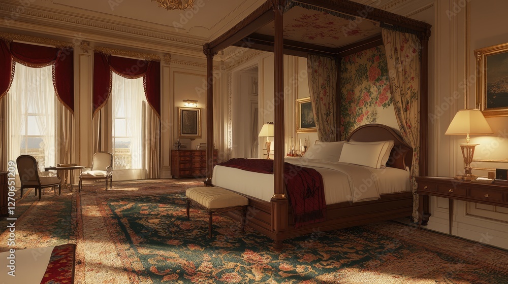 Fototapeta premium A beautifully decorated master bedroom with a tech-free environment, perfect for rest