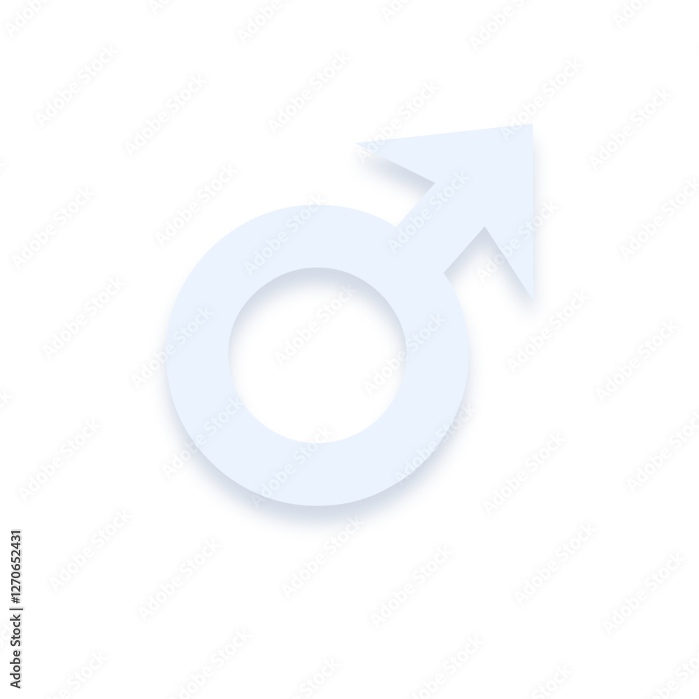 Light blue ♂ male gender symbol with a soft shadow down on transparent background
