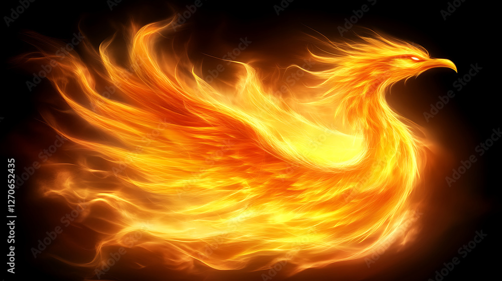 Fototapeta premium Fiery Phoenix Rising Mythical Bird of Rebirth and Renewal Digital Art Composition with Glowing Feathers