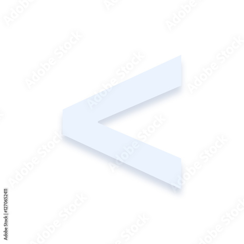 Light blue < less-than sign with a soft shadow down on transparent background