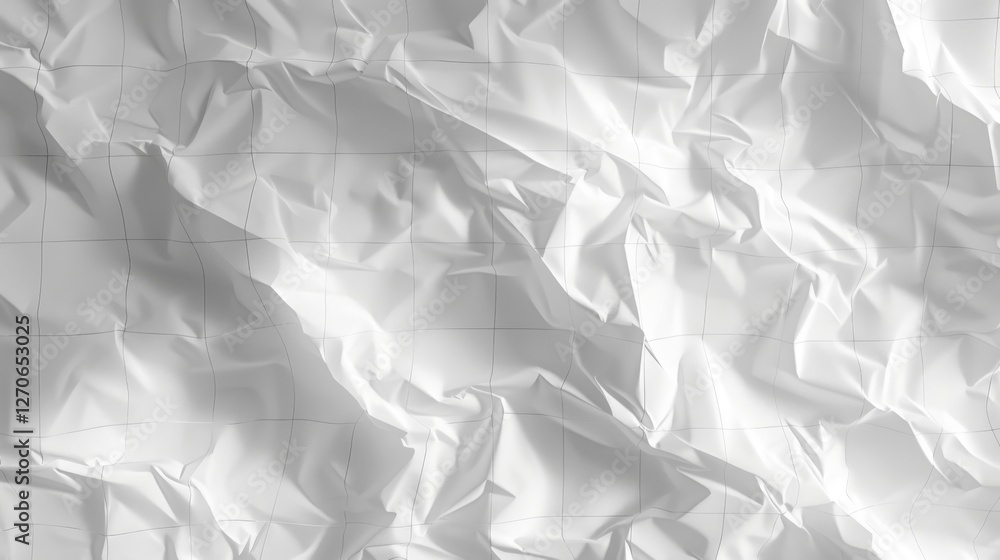 Obraz premium a highly detailed rendering of crumpled white paper with a subtle grid overlay