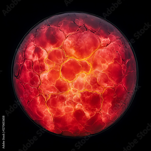 Fiery Sphere Abstract Volcanic Rock Formation in a Glass Orb of Red and Orange Color Spectrum