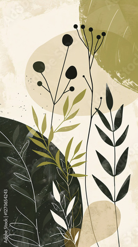 Stylized foliage illustration with calm tone palette