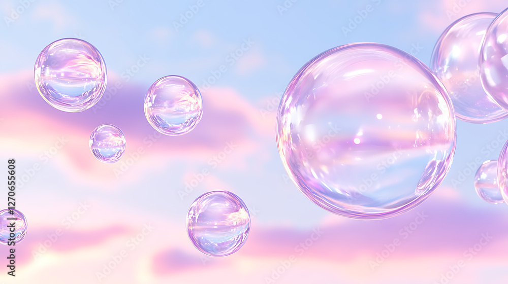 Floating Soap Bubbles Reflecting a Pastel Sky Dreamy Transparent Spheres in Light Purple Pink Tone Floating Soap Bubbles Reflecting a Pastel Sky Dreamy Transparent Spheres in Light Purple Pink Tone