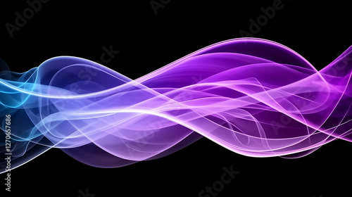 Fluid Abstract Design with Wavy Gradient Lines in Purple Blue and White on Black Background Texture