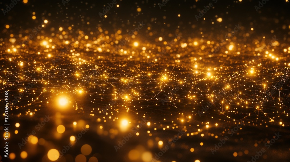 Obraz premium Golden Sparkles Abstract Background with Bokeh Lights
