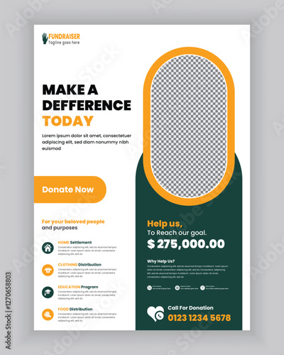 Charity and donation flyer  design or fundraiser poster template