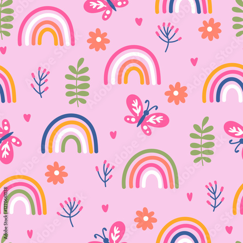 Childish bright floral seamless pattern