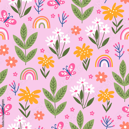 Cute baby floral seamless pattern