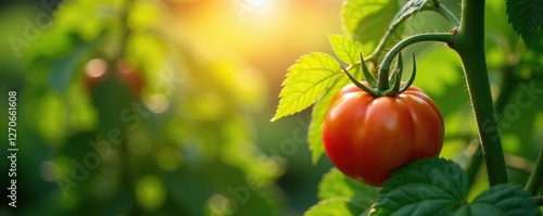Intense sunlight passing through leafy tomato plant canopy, natural light, agriculture, sunlight