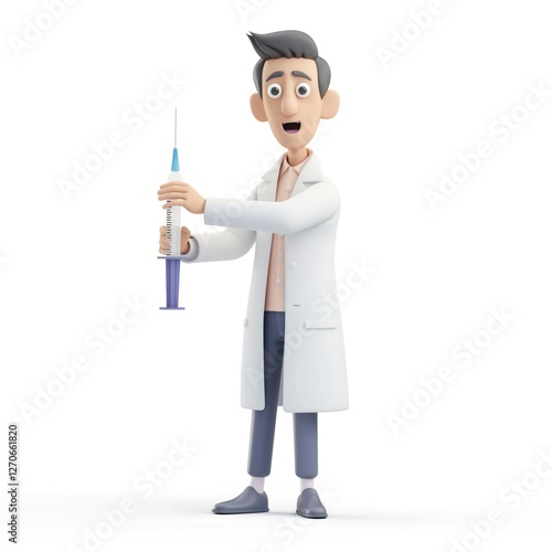 A skilled young doctor holds a syringe in a confident manner, dressed in a white coat, ready for an injection, embodying professionalism and expertise in healthcare
