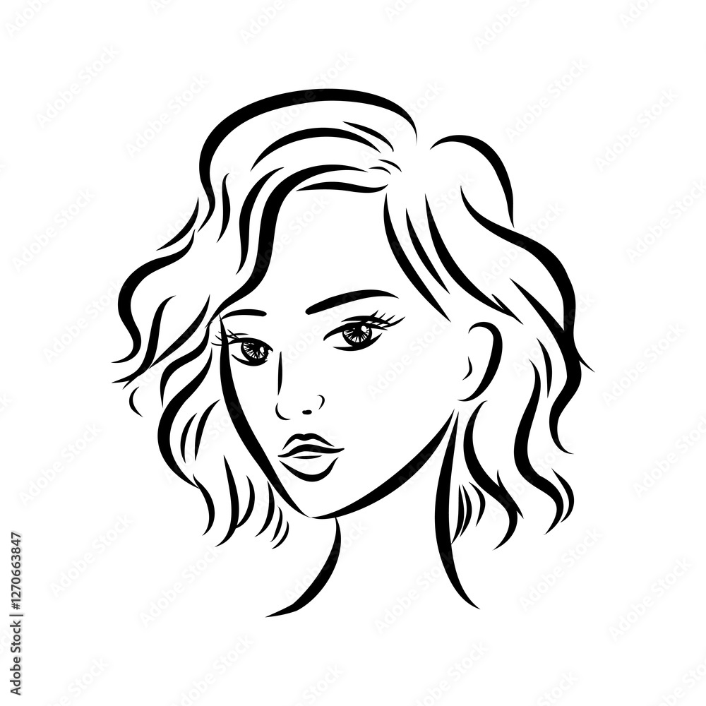 model girl's head, vector sketch. Fashion illustration. Woman's Hair Style model girl's head, vector sketch. Fashion illustration. Woman's Hair Style