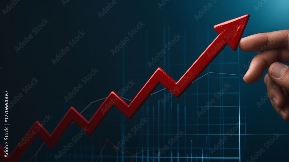 Success highlighted with red arrow on growth chart grid under artificial lighting Success highlighted with red arrow on growth chart grid under artificial lighting