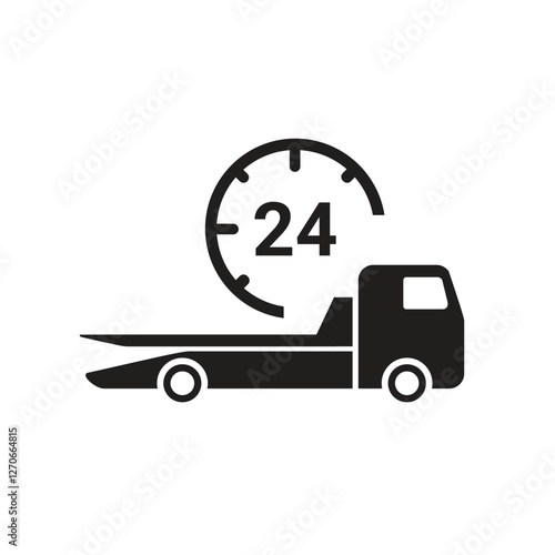 Tow Truck Car Towing 24 Hour Service Icon Vector.