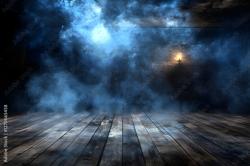 Smoky Wooden Floor, Dark Room Background, Mystery Smoky Wooden Floor, Dark Room Background, Mystery