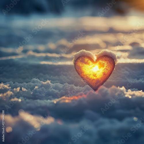 Heart Glowing Warmly Against a Serene Snowy Backdrop