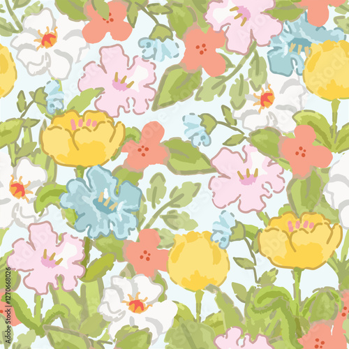 Wallpaper Mural Watercolor colorful floral flower with green leaf seamless pattern Torontodigital.ca