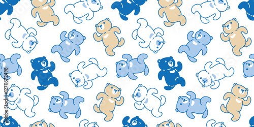 bear seamless pattern polar bear running walking vector teddy cartoon doodle gift wrapping paper tile background repeat wallpaper scarf isolated illustration design