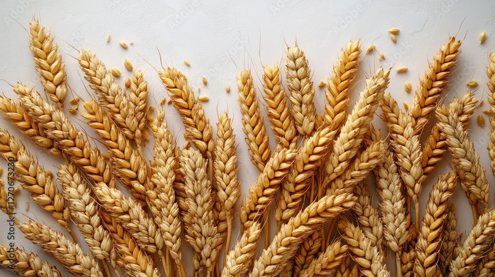 Golden Wheat Heads on White Surface Golden Wheat Heads on White Surface