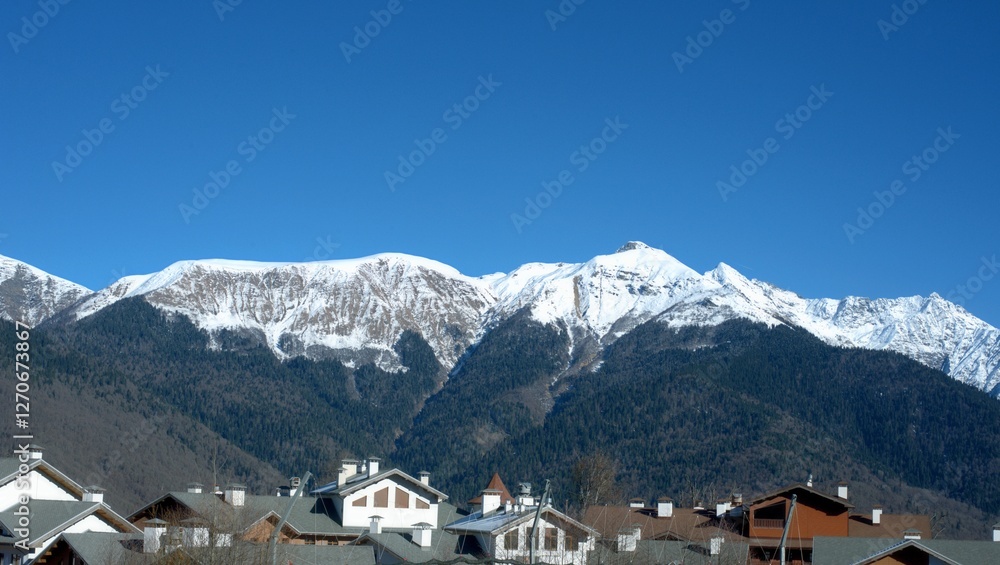 Rosa Khutor is a ski resort located near the village of Krasnaya Polyana in the Sochi District, Russia Rosa Khutor is a ski resort located near the village of Krasnaya Polyana in the Sochi District, Russia