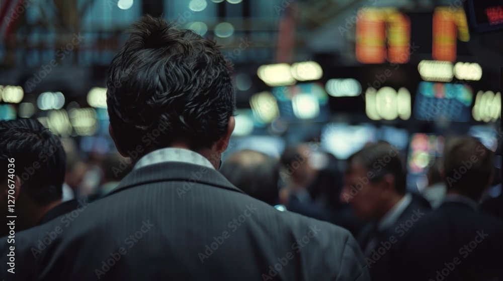 Trader in Suit Amidst the Chaos of a Busy Stock Exchange Trader in Suit Amidst the Chaos of a Busy Stock Exchange