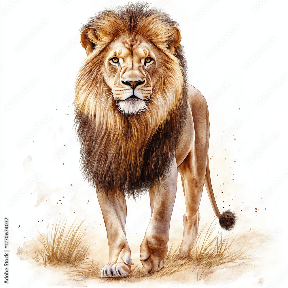 Obraz premium Cool Lion clipart. Watercolor illustration. Hand-painted digital artwork 