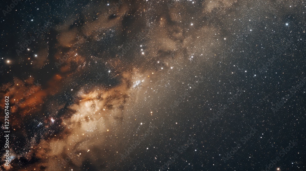 Side view of Milky Way with star clusters, dark dust regions, natural starlight Side view of Milky Way with star clusters, dark dust regions, natural starlight
