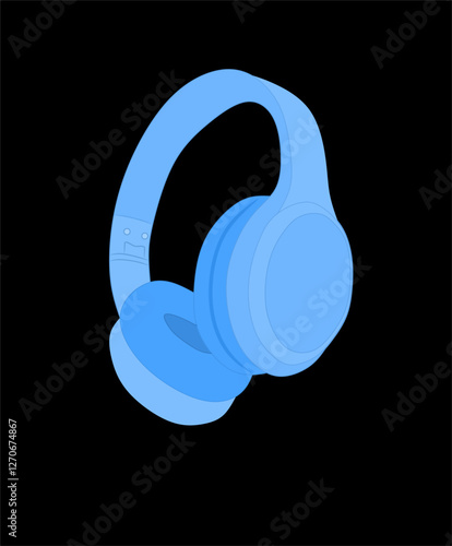Blue Headphones Illustration on Black Background