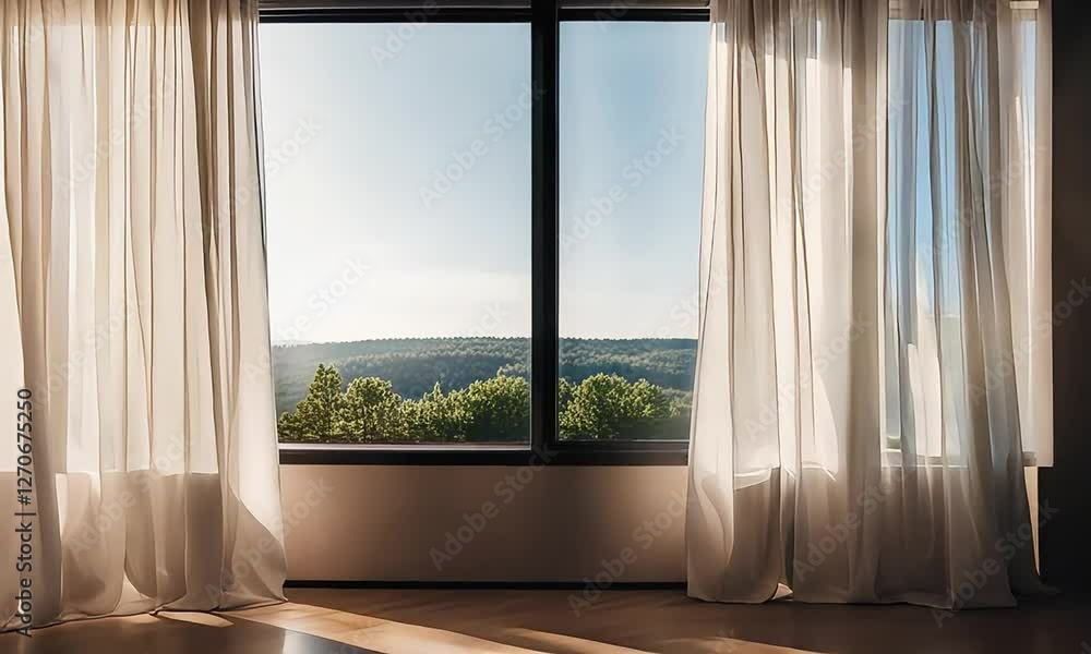 Sunlit Room with Sheer Curtains and Scenic View Sunlit Room with Sheer Curtains and Scenic View