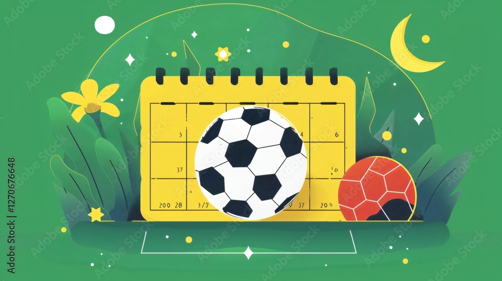 Professional Soccer Calendar Reminder Flat Vector Illustration
