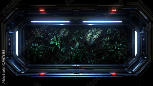 Wallpaper Mural Futuristic Habitat Window Revealing Vertical Garden Featuring Diverse Tropical Greenery and Plants Torontodigital.ca