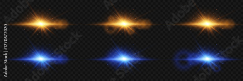 Collection of flashes and effect. The glare of a star, neon lenses. On a transparent background.