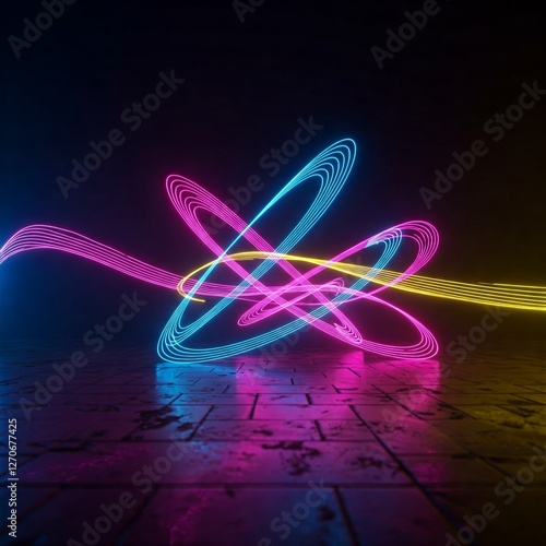 Neon flowing wavy lines on black background. Abstract sound wave design for ai concept, equalizer, audio record, voice assistant. Blue, orange  gradient curve stripes.