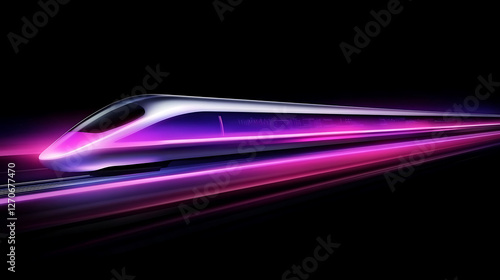 Futuristic High Speed Train Blurring Through the Night with Neon Streaks of Light Design
