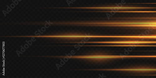 Horizontal flashes of light and lines. On a transparent background.